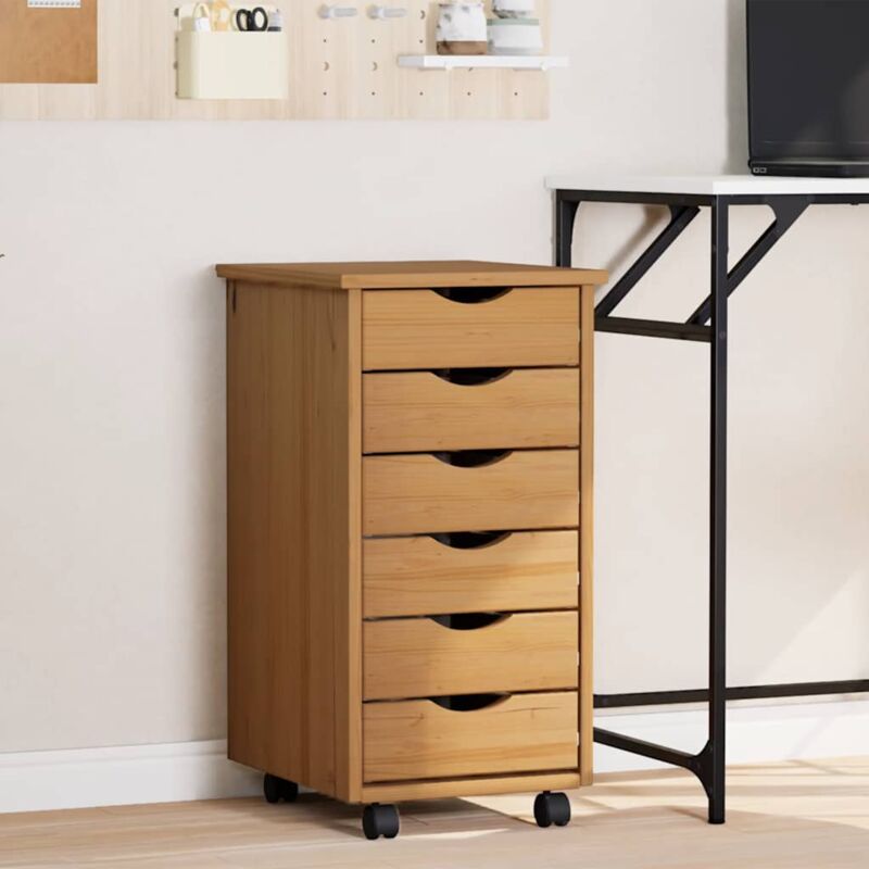 Armoire de rangement, Armoire roulante avec tiroirs moss bois de pin marron miel pks24520 design in