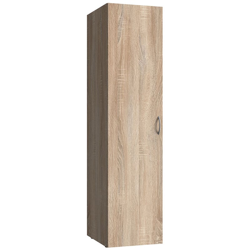 Pegane - Armoire de rangement avec 1 porte en bois mélamine coloris imitation chêne - longueur 50 x hauteur 185 x profondeur 54 cm