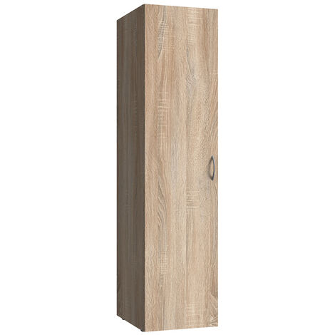 Armoire de rangement avec 1 porte en bois mélamine coloris imitation chêne - longueur 50 x hauteur 185 x profondeur 54 cm