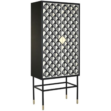 Armoire de rangement avec 2 portes en bois MDF/résine coloris noir/blanc - Longueur 75 x Profondeur 40 x Hauteur 180 cm -PEGANE-