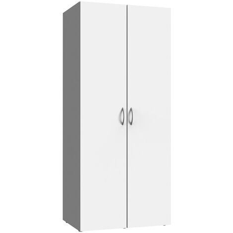Armoire de rangement avec 2 portes en bois mélamine coloris blanc - longueur 80 x hauteur 185 x profondeur 54 cm