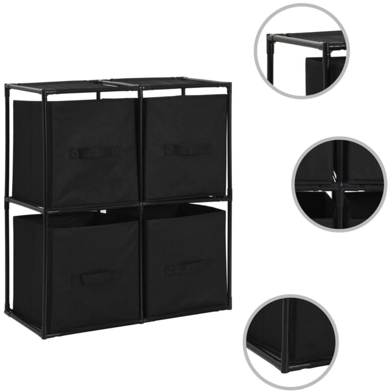 Armoire de rangement avec 4 paniers tissu Noir 63x30x71cm Acier Vidaxl