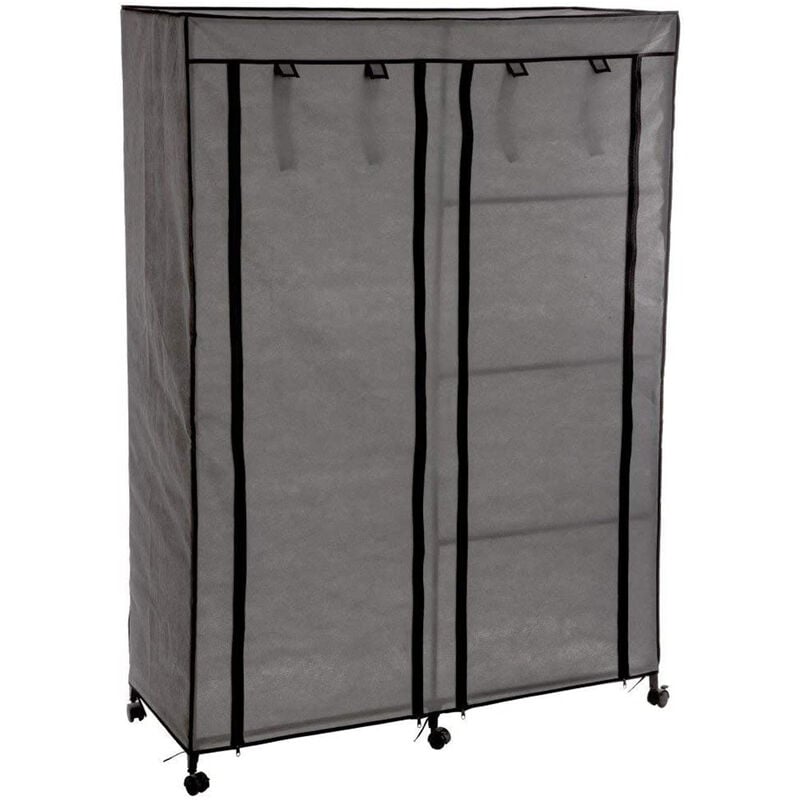 Pegane - Armoire de rangement avec penderie sur roulettes coloris gris - Longueur 118 x Profondeur 49 x Hauteur 168 cm