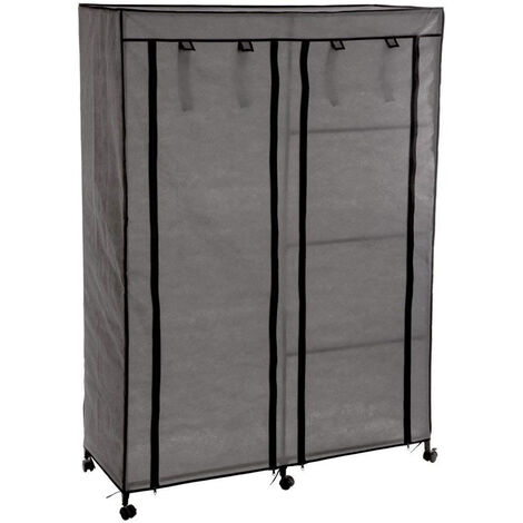 Armoire de rangement avec penderie sur roulettes coloris gris - Longueur 118 x Profondeur 49 x Hauteur 168 cm -PEGANE-