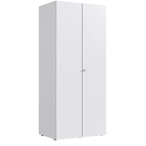 Armoire de rangement avec serrure en bois mélamine coloris blanc - longueur 80 x hauteur 185 x profondeur 54 cm