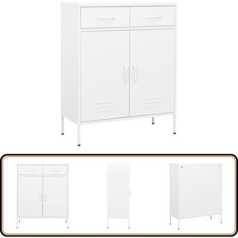 Armoire de rangement Blanc 80x35x101,5 cm Acier - Meuble De Rangement - Armoire Blanche - Armoire Métallique - Rangement Salle De Séjour - Rangement Cuisine