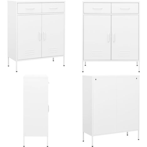 Armoire de rangement Blanc 80x35x101,5 cm Acier - Meuble De Rangement - Armoire Blanche - Armoire Métallique - Rangement Salle De Séjour - Rangement Cuisine - Home & Living