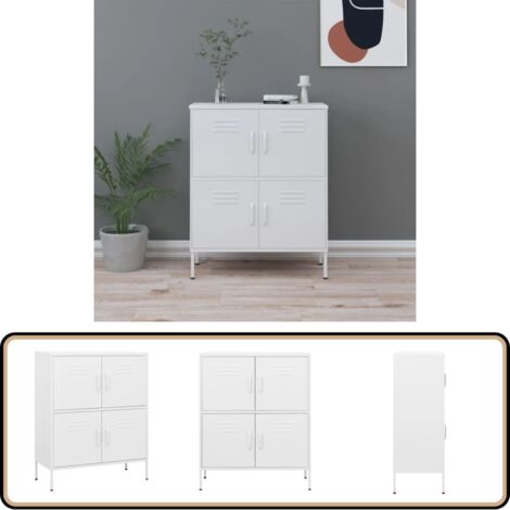 Armoire de rangement Blanc 80x35x101,5 cm Acier - Meuble De Rangement - Armoire Blanche - Armoire Métallique - Rangement Salle De Séjour - Rangement Salon