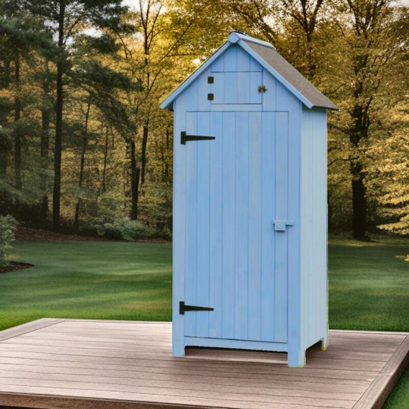 Foresta - Habrita - Armoire de jardin bleue en bois 3 étagères - ARM0805