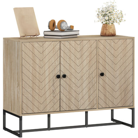 Armoire de rangement buffet cuisine 2 portes étagères réglables 108x40x80 cm, meuble salon chêne, placard bois.