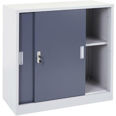 Armoire de rangement bureau en acier, avec portes coulissantes 90x90x45cm anthracite 040001475