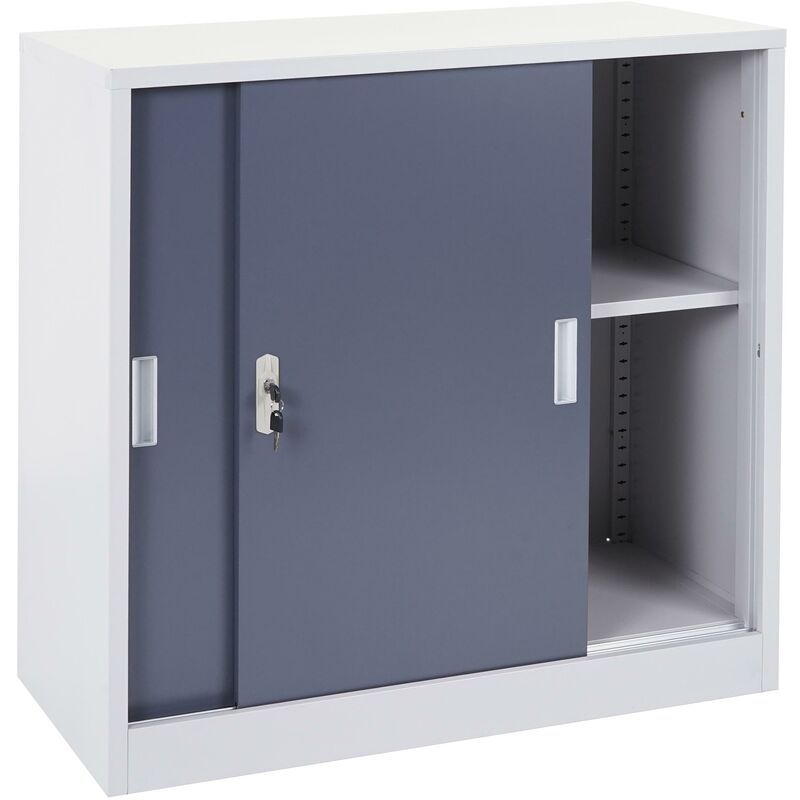 décoshop26 - armoire de rangement bureau en acier, avec portes coulissantes 90x90x45cm anthracite