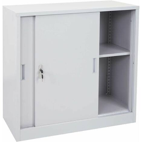 Armoire de rangement bureau en acier, avec portes coulissantes 90x90x45cm gris 040000959