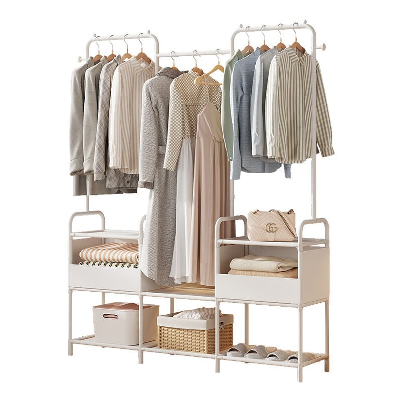 Freosen - Armoire de Rangement Chambre Blanc Penderie Garde-Robe 2 Boites en Tissu 125x30x165cm(LxPxH)