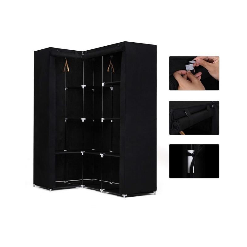 Armoire de rangement d'angle noire dressing penderie xxl 16912987cm non-tissé noir