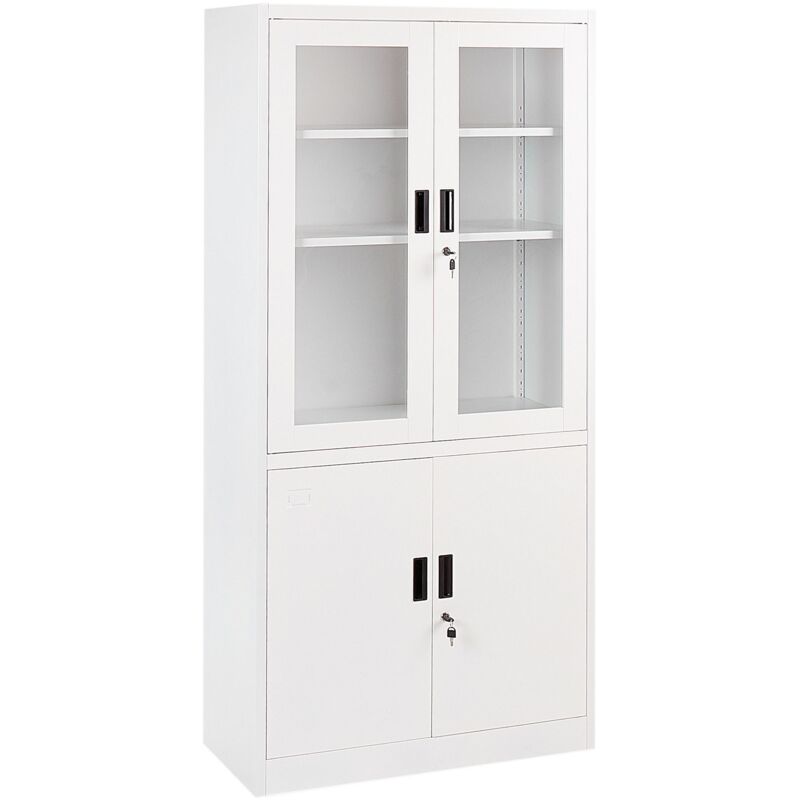 Beliani - Armoire de Rangement de Bureau Moderne à 4 Portes avec Vitrine et Serrure à Clé en Acier Blanc Malachite