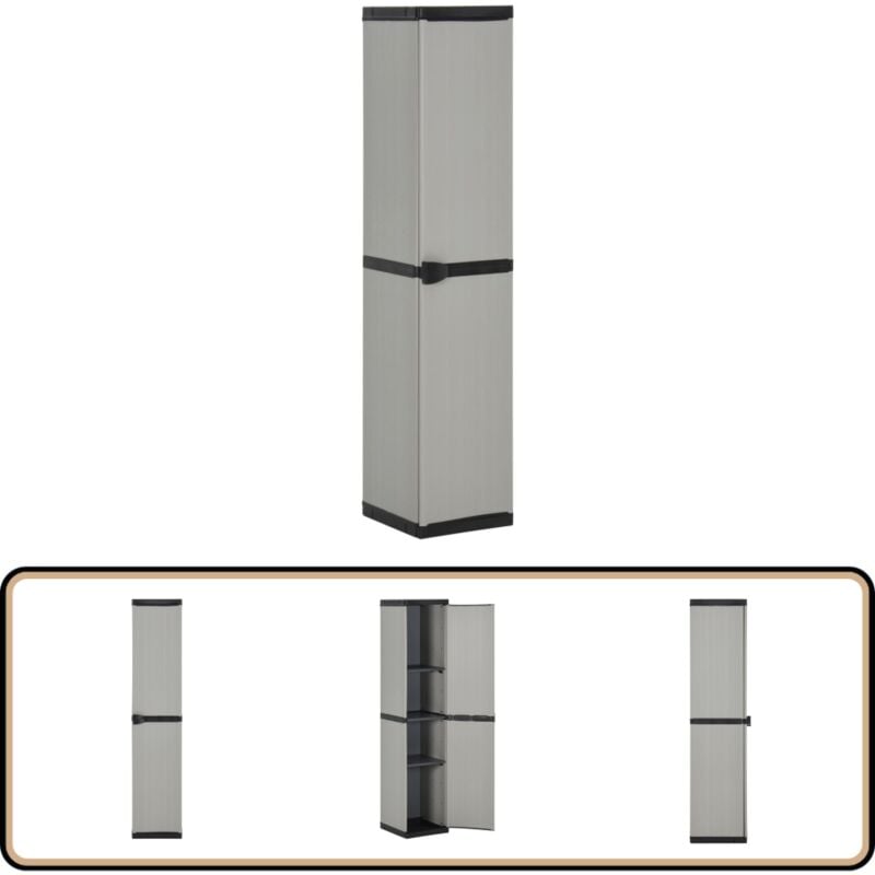Armoire de rangement de jardin 3 étagères Gris/noir 34x40x168cm - Meuble De Jardin - Armoire De Rangement Extérieur - Rangement Jardin - Armoire