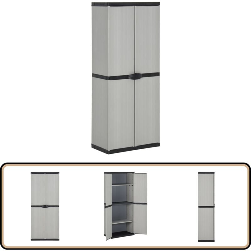 Armoire de rangement de jardin 3 étagères Gris/noir 68x40x168cm - Meuble De Jardin - Armoire Extérieure - Rangement Extérieur - Armoire De Balcon