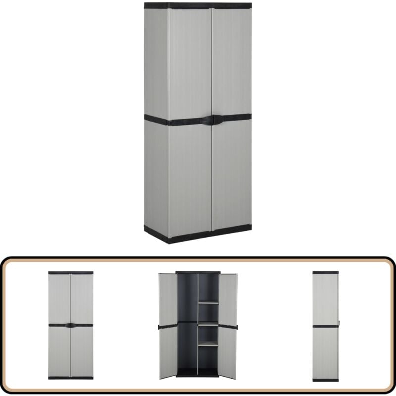 Vidaxl - Armoire de rangement de jardin 3 étagères Gris/noir 68x40x168cm - Meuble De Jardin - Armoire Extérieure - Rangement Extérieur - Placard De