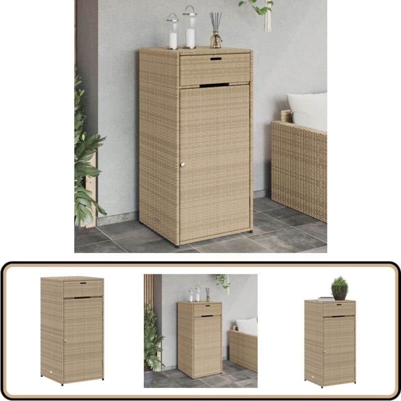 Armoire de rangement de jardin beige 55x55x111cm résine tressée - Coffre De Jardin - Rangements Exterieur - Mobilier De Jardin - Armoire De Jardin