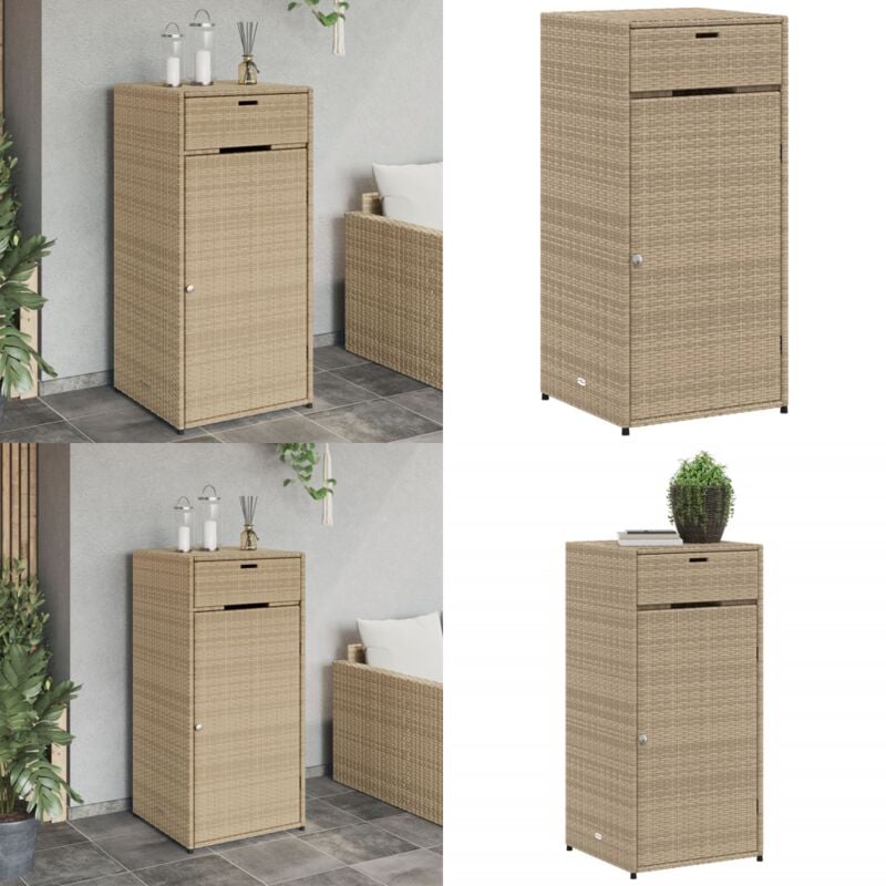 Armoire de rangement de jardin beige 55x55x111cm résine tressée - Coffre De Jardin - Rangements Exterieur - Mobilier De Jardin - Armoire De Jardin