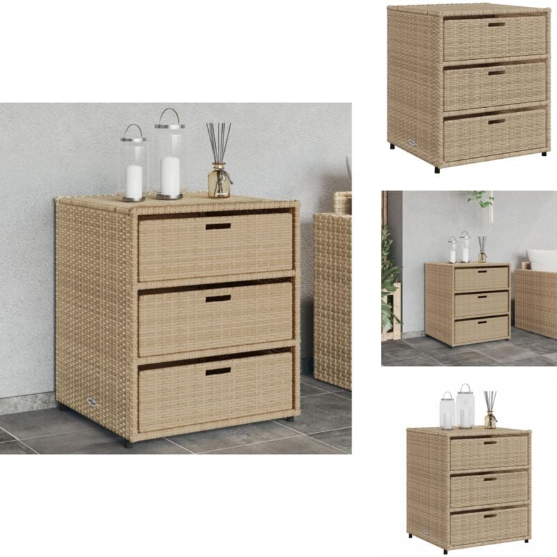 Armoire de rangement de jardin beige 55x59x69 cm résine tressée - Coffre De Jardin - Rangements Exterieur - Mobilier De Jardin - Armoire De Jardin