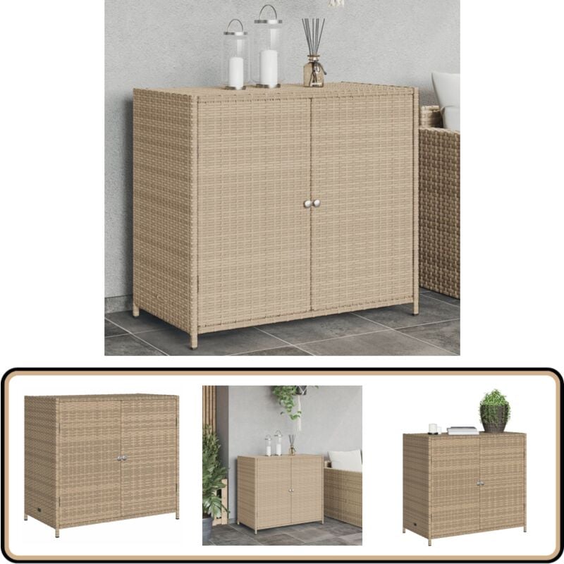 Armoire de rangement de jardin beige 83x45x76 cm résine tressée - Coffre De Jardin - Rangement Extérieur - Mobilier De Jardin - Armoire De Jardin