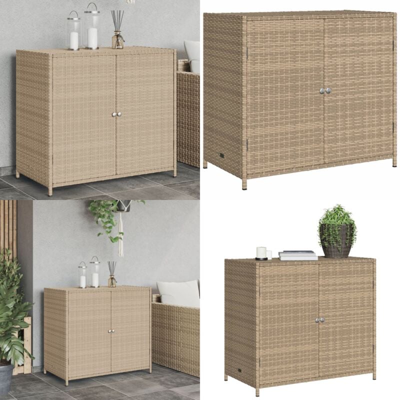 Armoire de rangement de jardin beige 83x45x76 cm résine tressée - Coffre De Jardin - Rangement Extérieur - Mobilier De Jardin - Armoire De Jardin