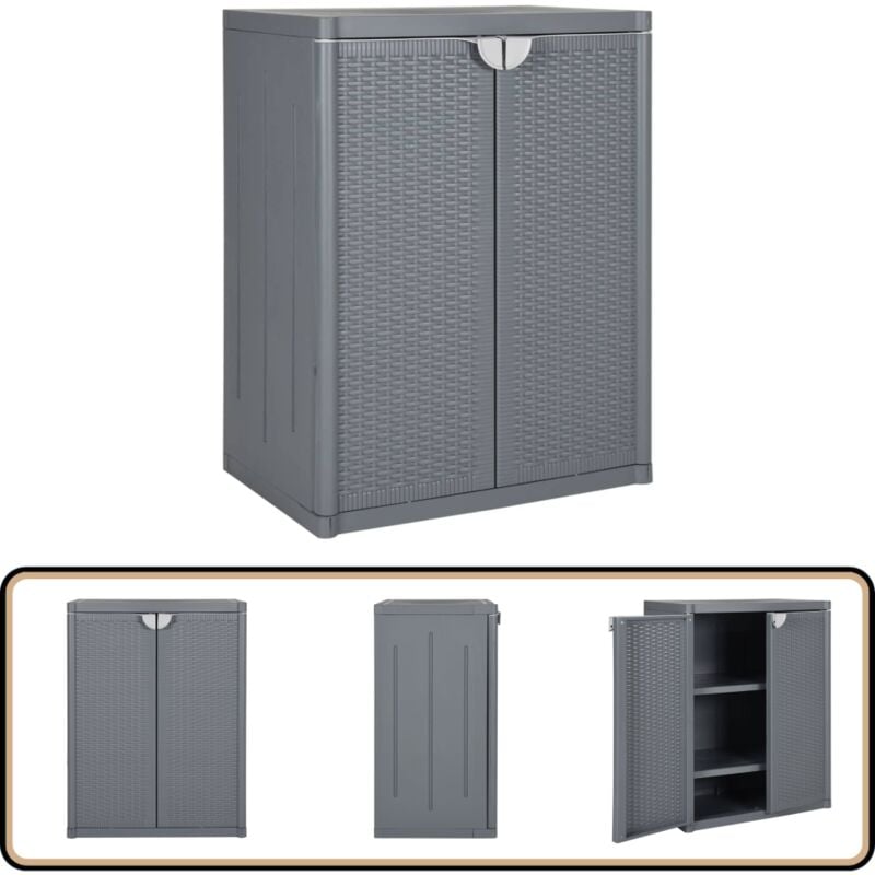 Armoire de rangement de jardin gris 65x45x88 cm pp rotin - Meuble De Rangement Extérieur - Armoire De Jardin - Rangement Jardin - Armoire Grise