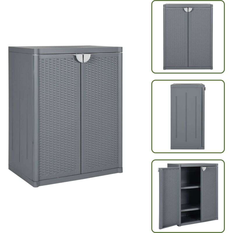 Armoire de rangement de jardin gris 65x45x88 cm pp rotin - Meuble De Rangement Extérieur - Armoire De Jardin - Rangement Jardin - Armoire Grise