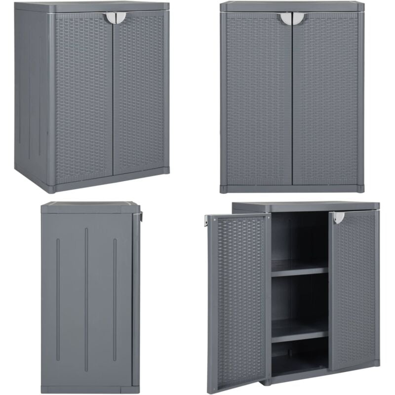Armoire de rangement de jardin gris 65x45x88 cm PP rotin - Meuble De Rangement Extérieur - Armoire De Jardin - Rangement Jardin - Armoire Grise