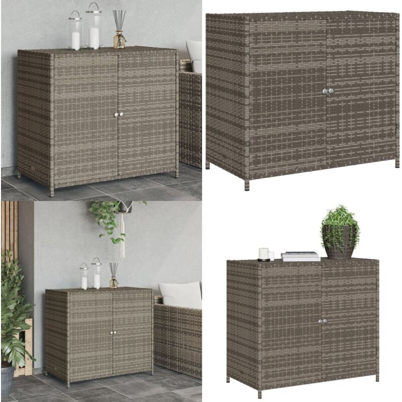 Armoire de rangement de jardin gris 83x45x76 cm résine tressée - Meuble De Jardin - Coffre De Jardin - Rangement Extérieur - Armoire Extérieure