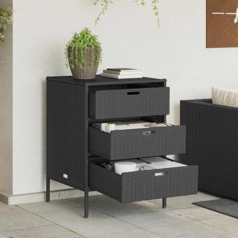 Armoire de rangement de jardin-Meuble de stockage noir 55x59x80 cm résine tressée 212032