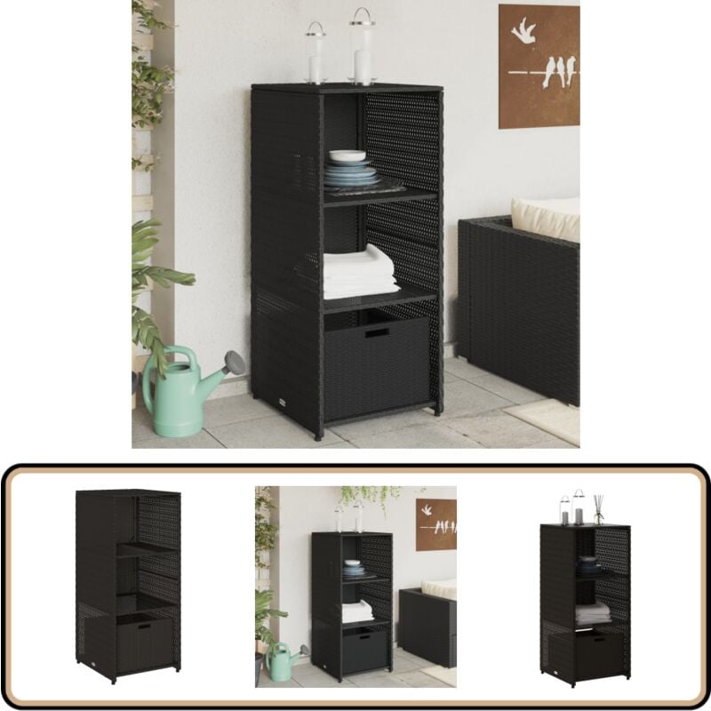 Armoire de rangement de jardin noir 50x55x115 cm résine tressée - Meuble De Jardin - Coffre De Jardin - Rangement Exterieur - Armoire De Jardin