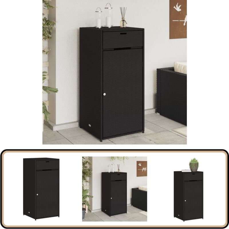 Armoire de rangement de jardin noir 55x55x111 cm résine tressée - Coffre De Jardin - Rangement Extérieur - Mobilier De Jardin - Armoire De Jardin