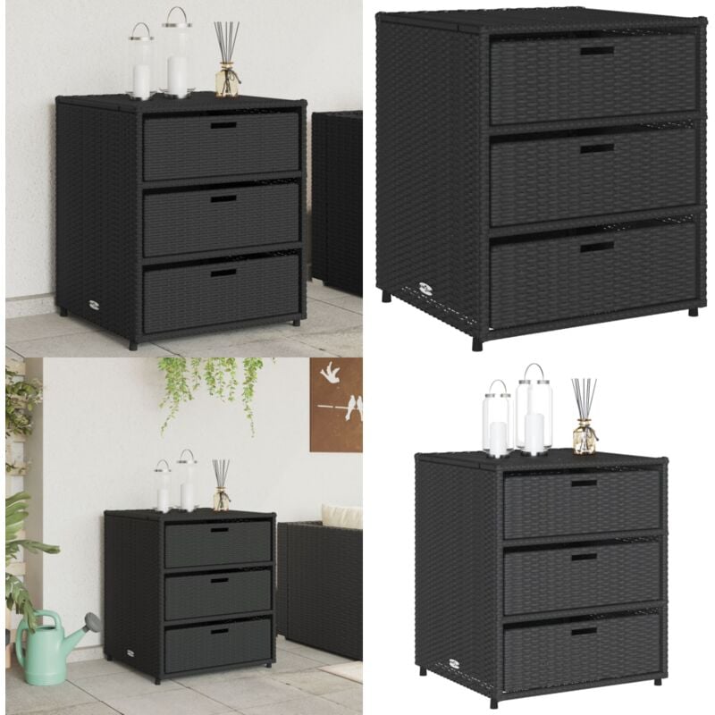 Armoire de rangement de jardin noir 55x59x69 cm résine tressée - Coffre De Jardin - Rangements Exterieur - Mobilier De Jardin - Coffre Rangement