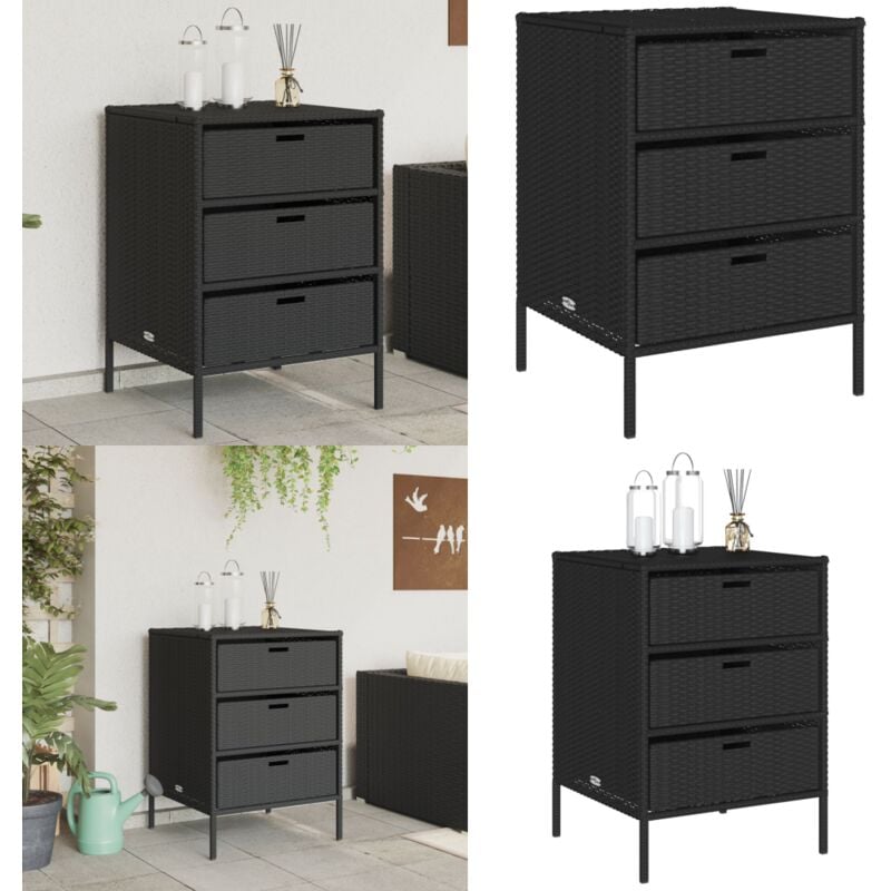 Armoire de rangement de jardin noir 55x59x80 cm résine tressée - Coffre De Jardin - Rangements Exterieur - Mobilier De Jardin - Armoire De Jardin