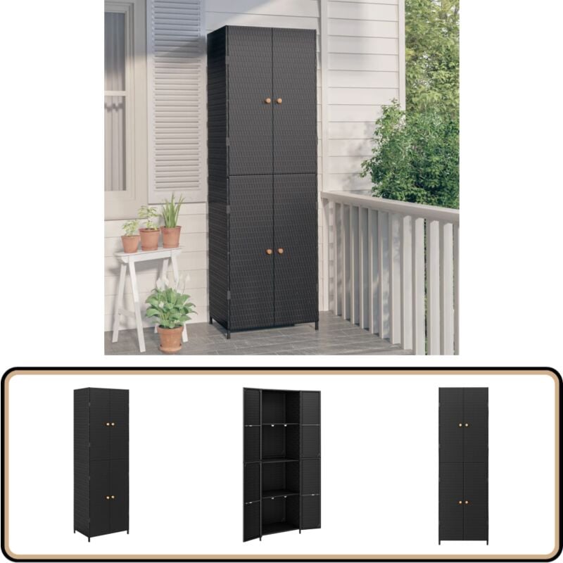 Armoire de rangement de jardin Noir 59x40x180 cm Résine tressée - Meuble De Jardin - Armoire De Rangement Extérieur - Abri De Jardin - Rangement