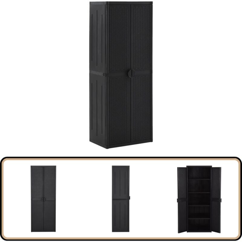 Armoire de rangement de jardin Noir 65x45x172 cm pp Rotin - Armoire De Rangement - Meuble De Rangement - Armoire Extérieure - Armoire De Jardin