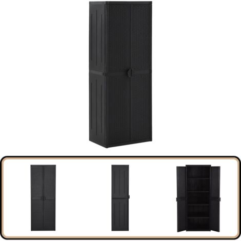 Armoire de rangement de jardin Noir 65x45x172 cm PP Rotin - Armoire De Rangement - Meuble De Rangement - Armoire Extérieure - Armoire De Jardin - Mobilier Extérieur