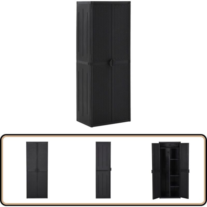 Armoire de rangement de jardin Noir 65x45x172 cm pp Rotin - Meuble De Rangement - Armoire De Jardin - Armoire Extérieure - Rangement Extérieur