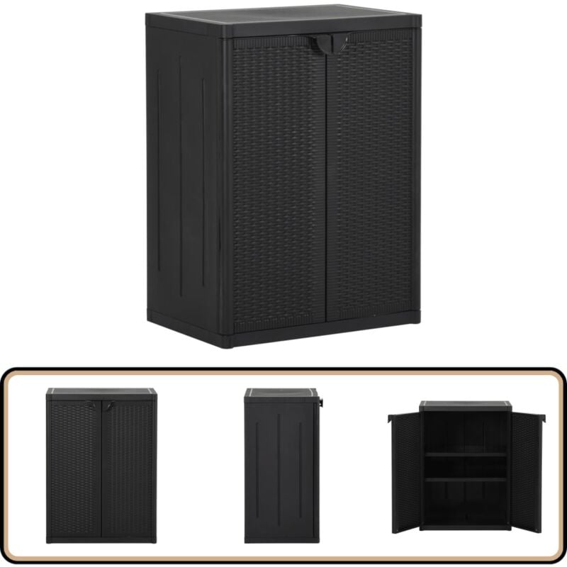 Armoire de rangement de jardin Noir 65x45x88 cm pp Rotin - Meuble De Rangement - Armoire De Jardin - Armoire Extérieure - Rangement Intérieur