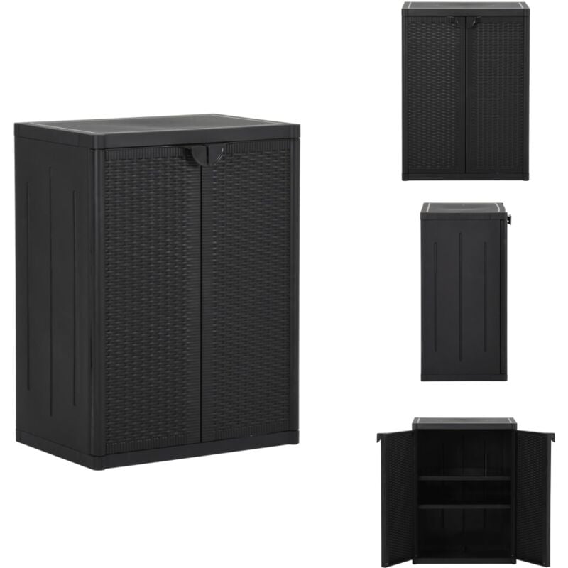 Armoire de rangement de jardin Noir 65x45x88 cm pp Rotin - Meuble De Rangement - Armoire De Jardin - Armoire Extérieure - Rangement Intérieur