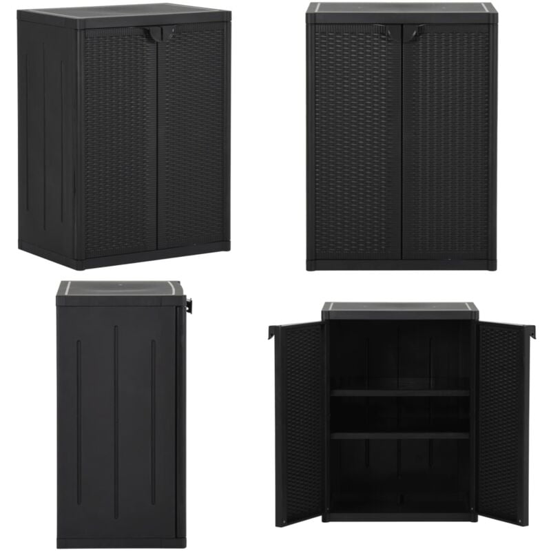 Armoire de rangement de jardin Noir 65x45x88 cm pp Rotin - Meuble De Rangement - Armoire De Jardin - Armoire Extérieure - Rangement Intérieur