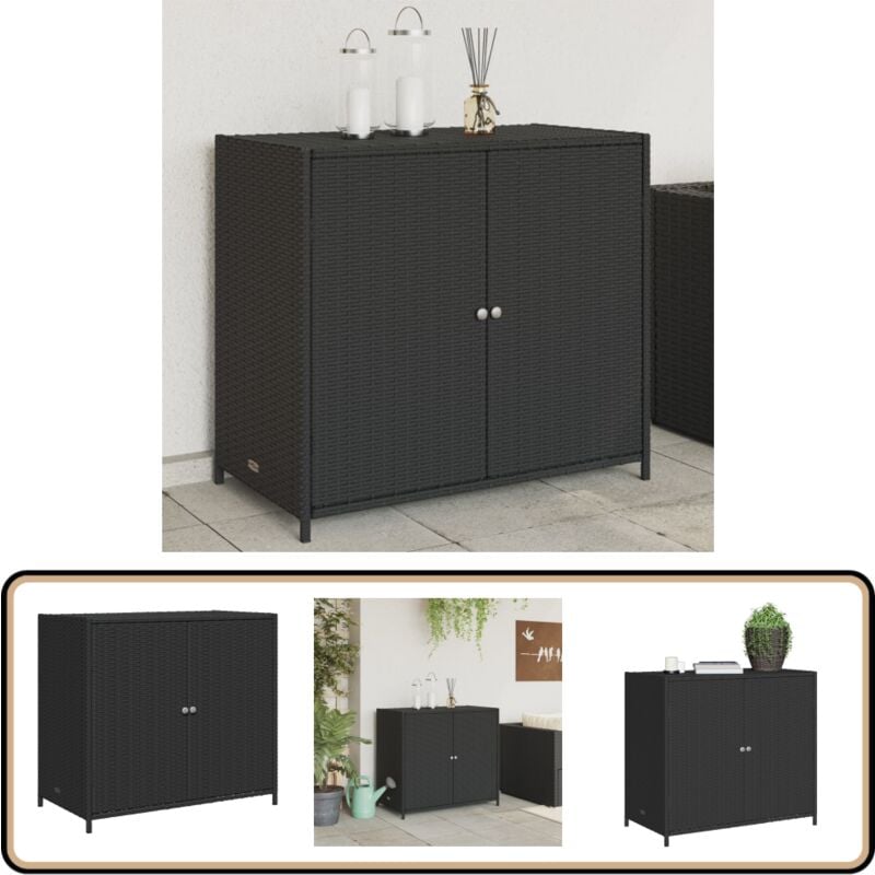 Armoire de rangement de jardin noir 83x45x76 cm résine tressée - Armoire De Rangement Jardin - Coffre De Jardin - Mobilier De Jardin - Rangement