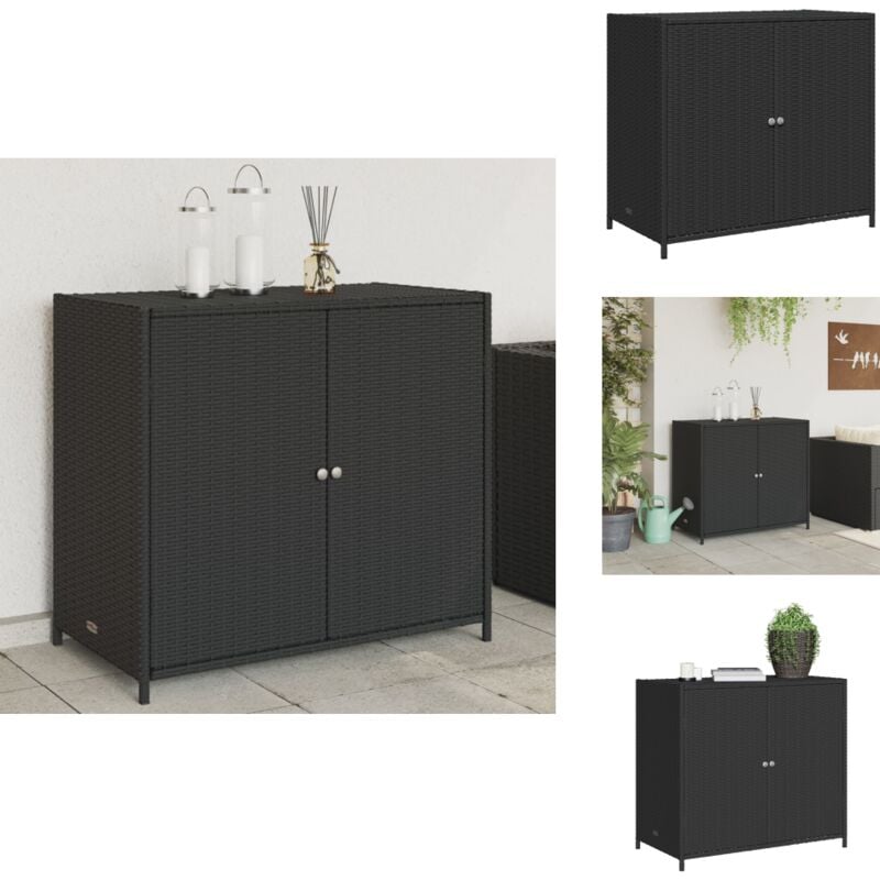 Armoire de rangement de jardin noir 83x45x76 cm résine tressée - Armoire De Rangement Jardin - Coffre De Jardin - Mobilier De Jardin - Rangement