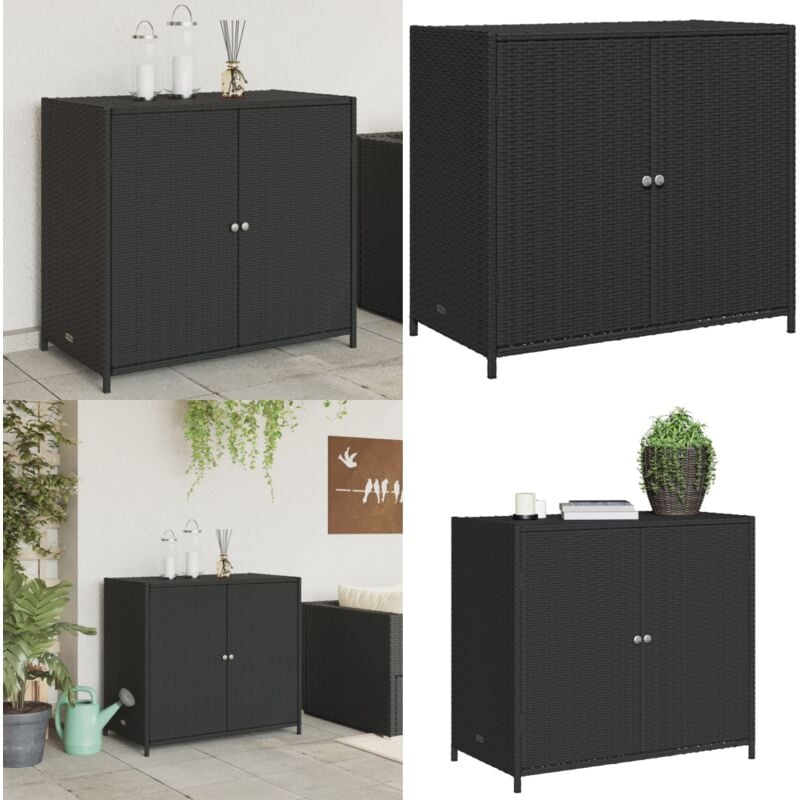 Armoire de rangement de jardin noir 83x45x76 cm résine tressée - Armoire De Rangement Jardin - Coffre De Jardin - Mobilier De Jardin - Rangement