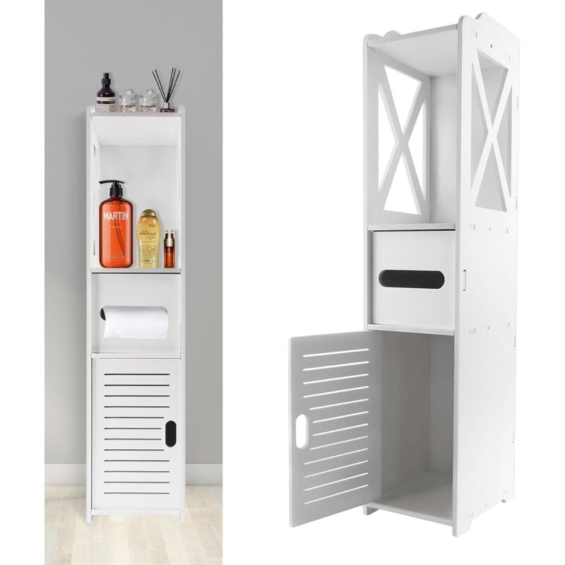 Armoire de rangement de salle de bain moderne armoire mince étagère blanc avec tiroirs blanc 80x18x20cm pour salle de bain salon cuisine bureau