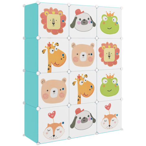 Armoire de rangement Design moderne, Armoire Etagère de rangement, pour enfants avec 12 cubes Vert PP OIB3880E