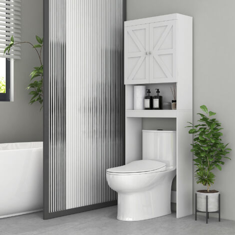 Armoire de rangement dessus des toilettes. meuble de salle de bain placard 2 portes étagère 58.5L x 23l x 170H cm blanc
